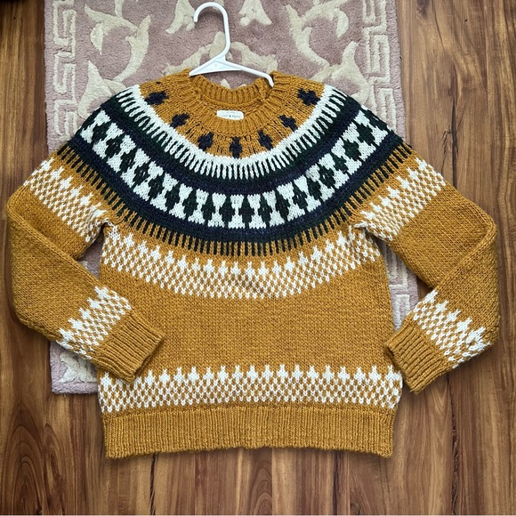 LUCKY BRAND Fair Isle Wool blend Crewneck Sweater Long Sleeve Mustard SOLD - Picture 3 of 8